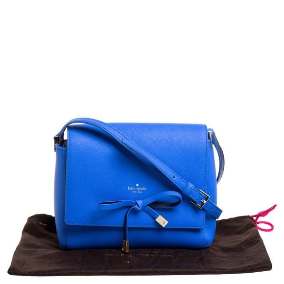 Kate Spade Blue Leather Bow Flap Crossbody Spacious Shoulder Bag 👜 Fits📱💄💵 - Picture 8 of 16